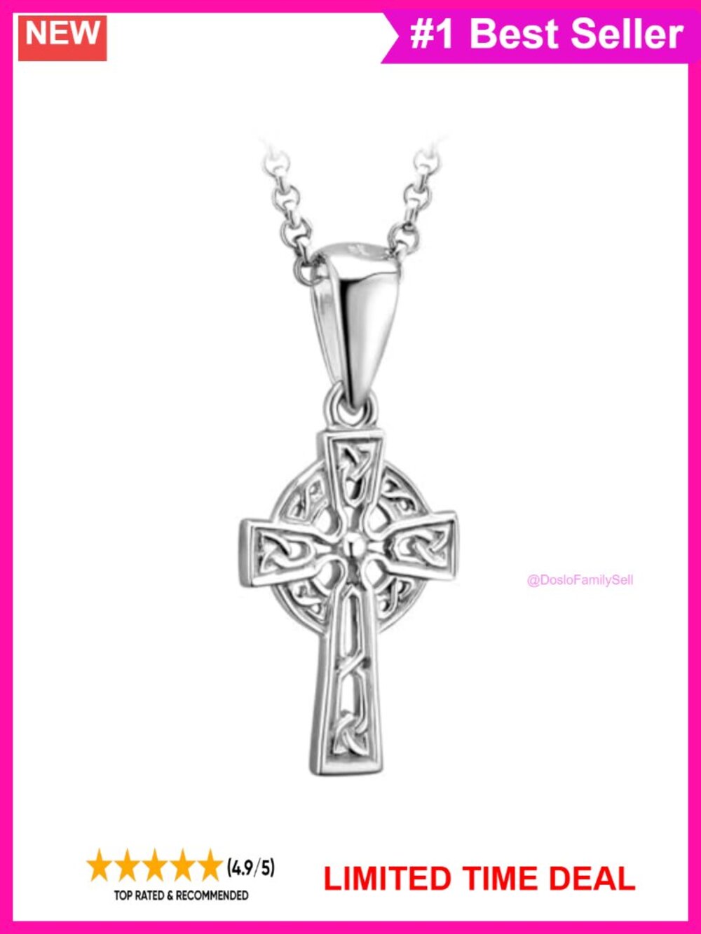 925 Sterling Silver Celtic Cross Pendant Necklace 24" Belcher Chain Irish